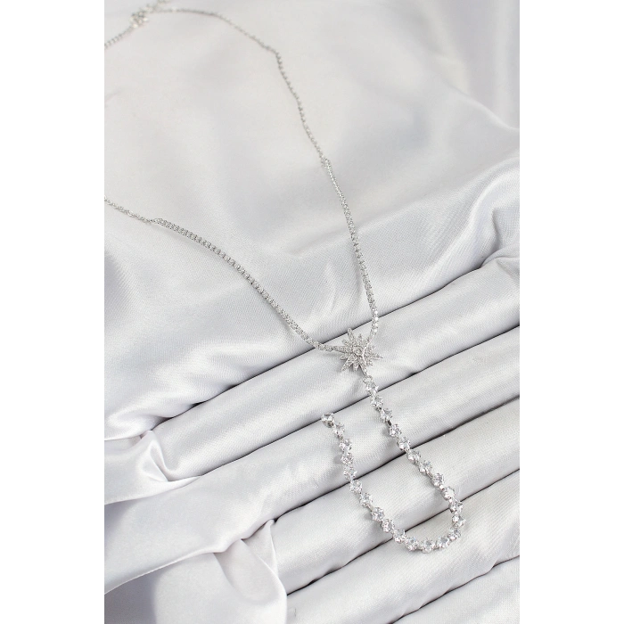 HarmonyAura Pirinç Zirkon Taşlı Kutup Yıldızı Model Gold Renk Y Kolye