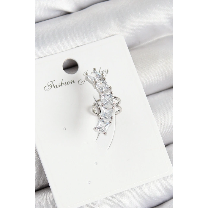 HarmonyAura Pirinç Zirkon Taşlı Model Gümüş Renk Sağ Kıkırdak Küpe