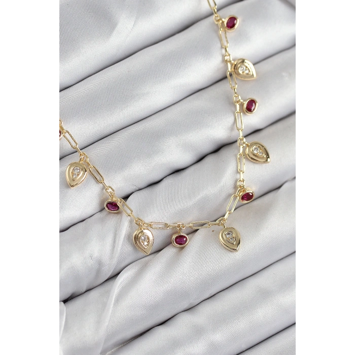 HarmonyAura Pirinç Zirkon Taşlı Sallantılı Damla Model Gold Renk Kadın Kolye