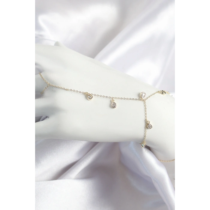 HarmonyAura Pirinç Zirkon Taşlı Sallantılı Damla Model Gold Renk Kadın Şahmeran