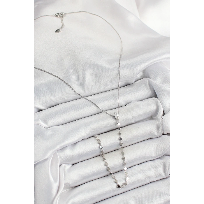 HarmonyAura Pirinç Zirkon Taşlı Yıldız Figürlü Y Model Gümüş Renk Kadın Kolye