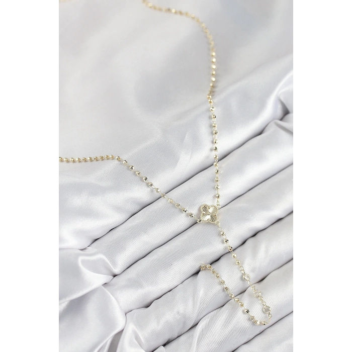 HarmonyAura Pirinç Zirkon Taşlı Yonca Model Gold Renk Kadın Y Kolye