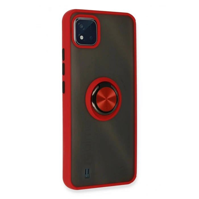 HarmonyAura  Realme C11 2021 Kılıf Montreal Yüzüklü Silikon Kapak - Kırmızı