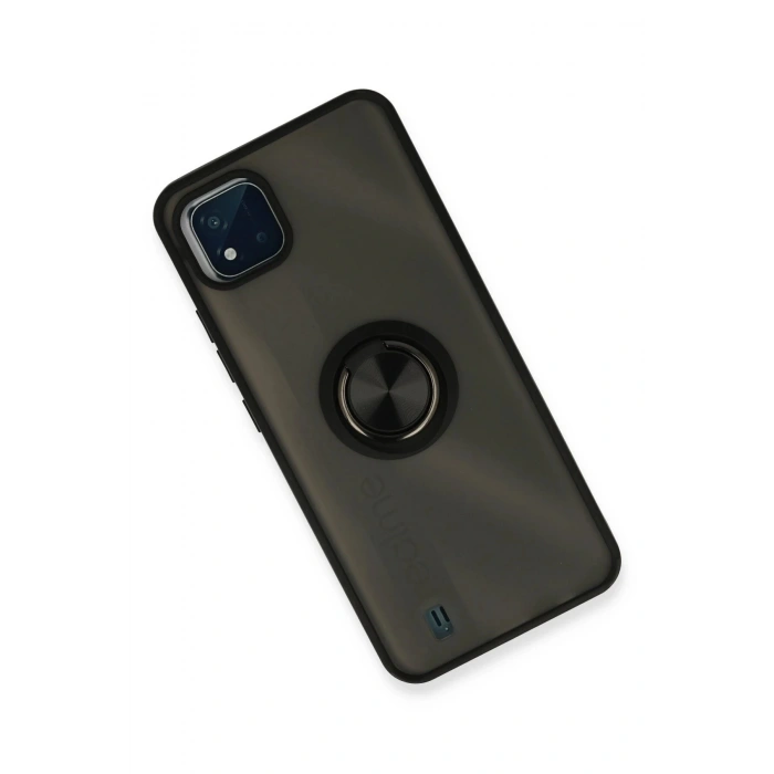 HarmonyAura  Realme C11 2021 Kılıf Montreal Yüzüklü Silikon Kapak - Siyah