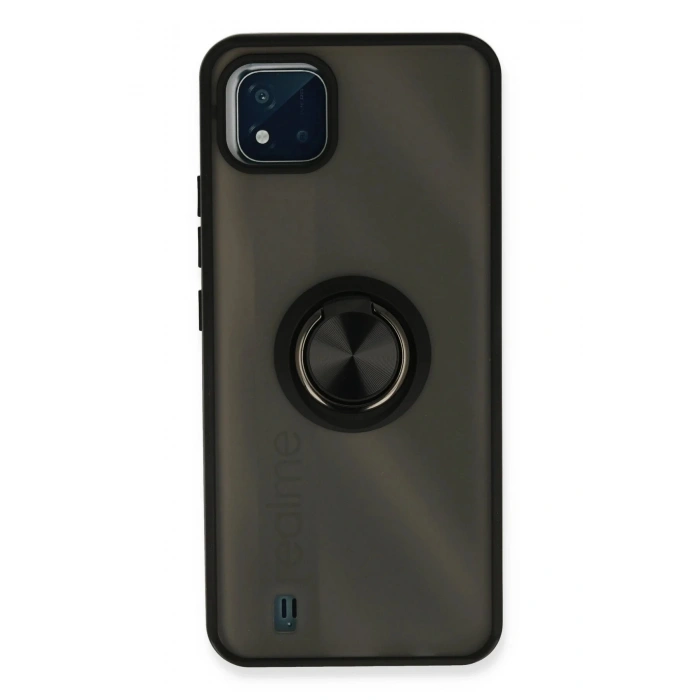 HarmonyAura  Realme C11 2021 Kılıf Montreal Yüzüklü Silikon Kapak - Siyah