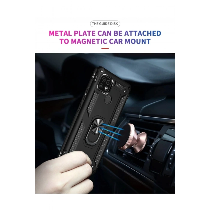 HarmonyAura  Realme C21 Kılıf Sofya Yüzüklü Silikon Kapak - Siyah