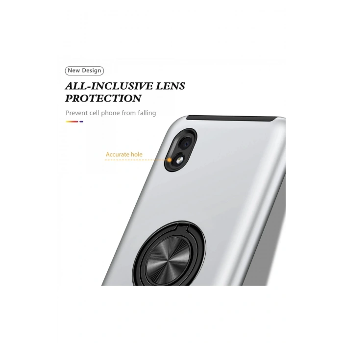 HarmonyAura  Samsung Galaxy A01 Core Kılıf Elit Yüzüklü Kapak - Gümüş