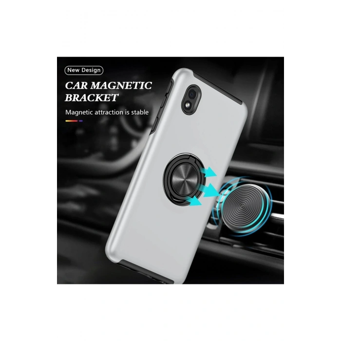 HarmonyAura  Samsung Galaxy A01 Core Kılıf Elit Yüzüklü Kapak - Gümüş