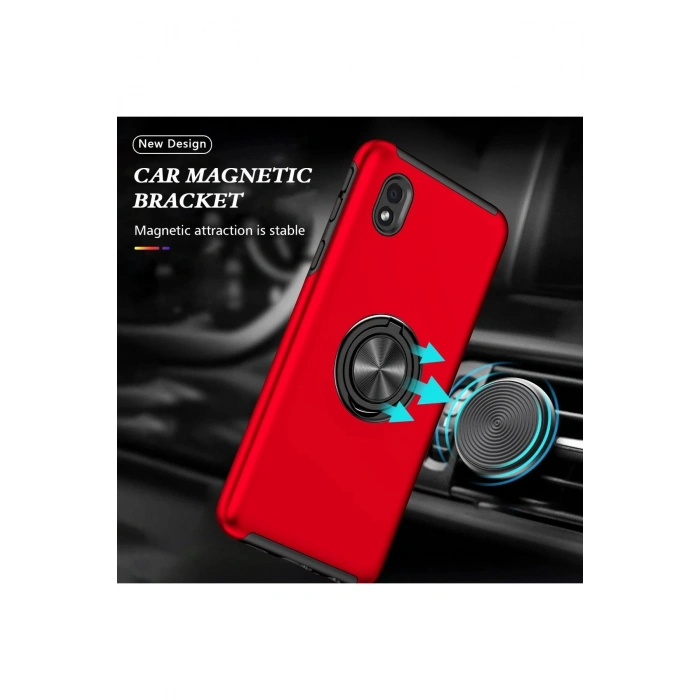 HarmonyAura  Samsung Galaxy A01 Core Kılıf Elit Yüzüklü Kapak - Kırmızı