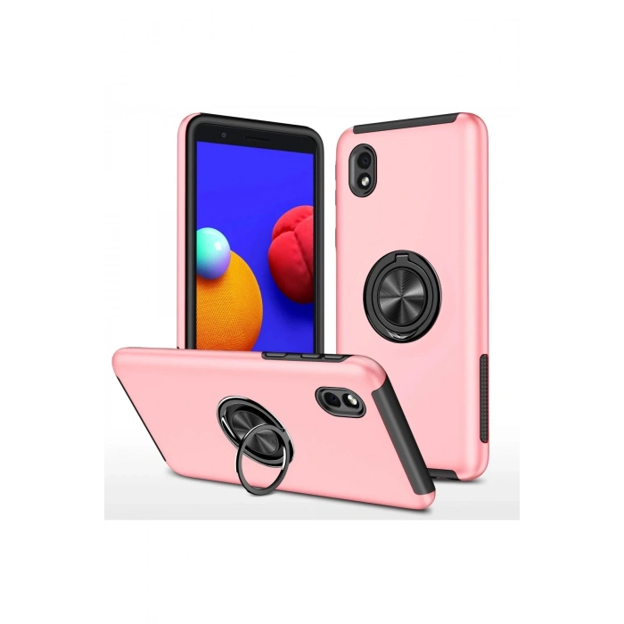 HarmonyAura  Samsung Galaxy A01 Core Kılıf Elit Yüzüklü Kapak - Pembe