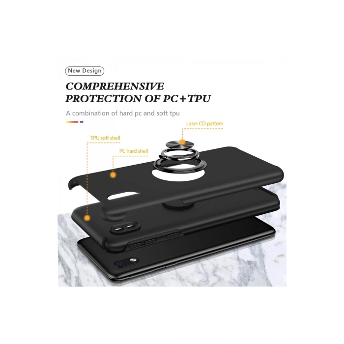 HarmonyAura  Samsung Galaxy A01 Core Kılıf Elit Yüzüklü Kapak - Siyah