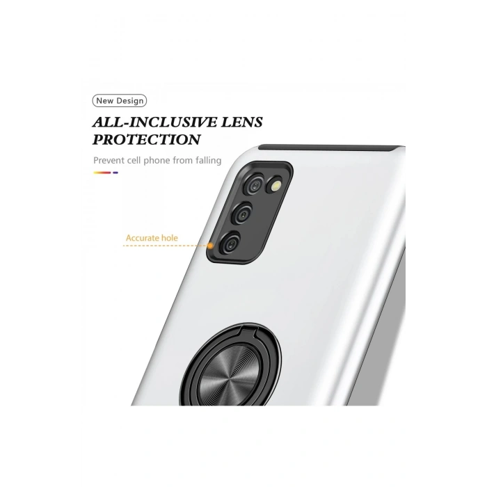 HarmonyAura  Samsung Galaxy A02s Kılıf Elit Yüzüklü Kapak - Gümüş