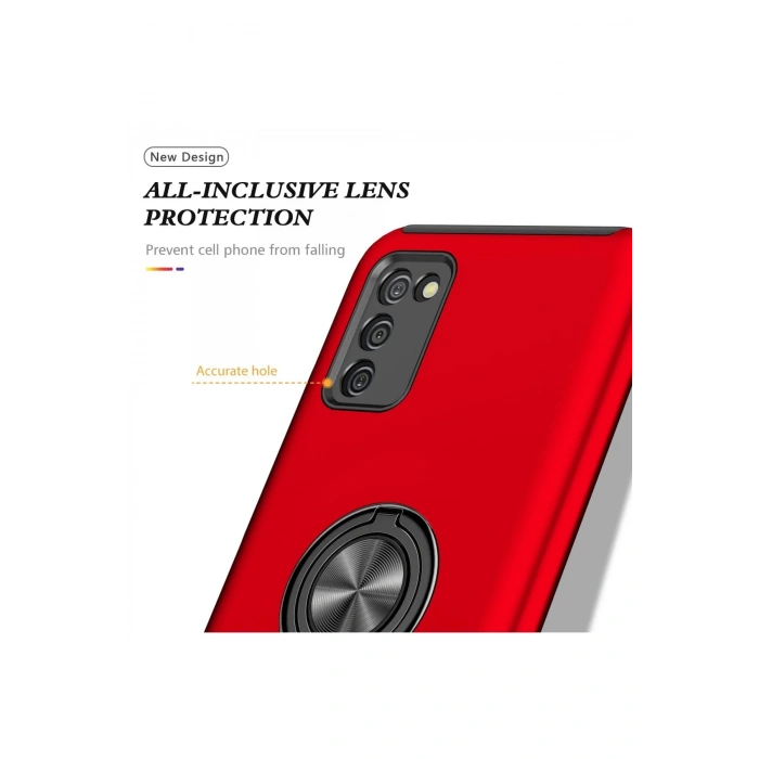 HarmonyAura  Samsung Galaxy A02s Kılıf Elit Yüzüklü Kapak - Kırmızı