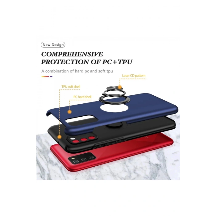 HarmonyAura  Samsung Galaxy A02s Kılıf Elit Yüzüklü Kapak - Lacivert