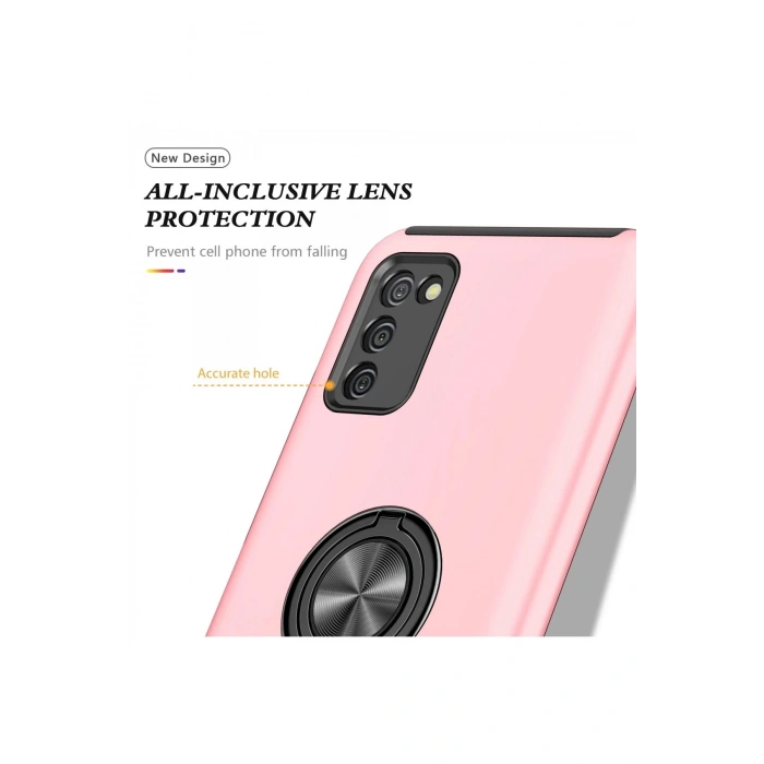 HarmonyAura  Samsung Galaxy A02s Kılıf Elit Yüzüklü Kapak - Pembe