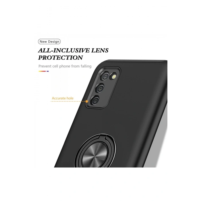 HarmonyAura  Samsung Galaxy A02s Kılıf Elit Yüzüklü Kapak - Siyah