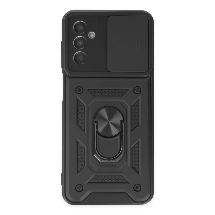 HarmonyAura  Samsung Galaxy A04s Kılıf Pars Lens Yüzüklü Silikon - Siyah