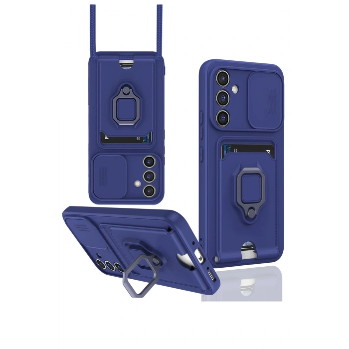 HarmonyAura  Samsung Galaxy A05s Kılıf Zuma Kartvizitli Yüzüklü Silikon - Lacivert