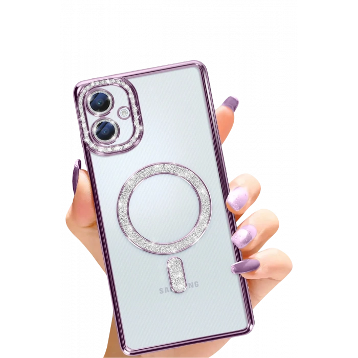 HarmonyAura Samsung Galaxy A06 Joke Simli Magneticsafe Kılıf - Derin Mor