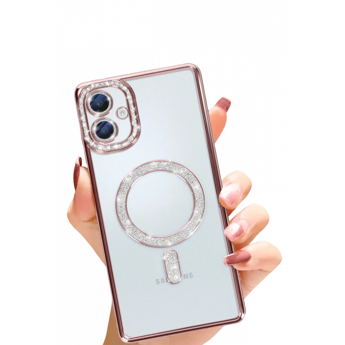 HarmonyAura Samsung Galaxy A06 Joke Simli Magneticsafe Kılıf - Pembe