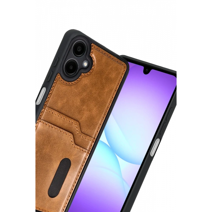 HarmonyAura Samsung Galaxy A07 4G Sara Kartvizitli Deri Kılıf - Taba