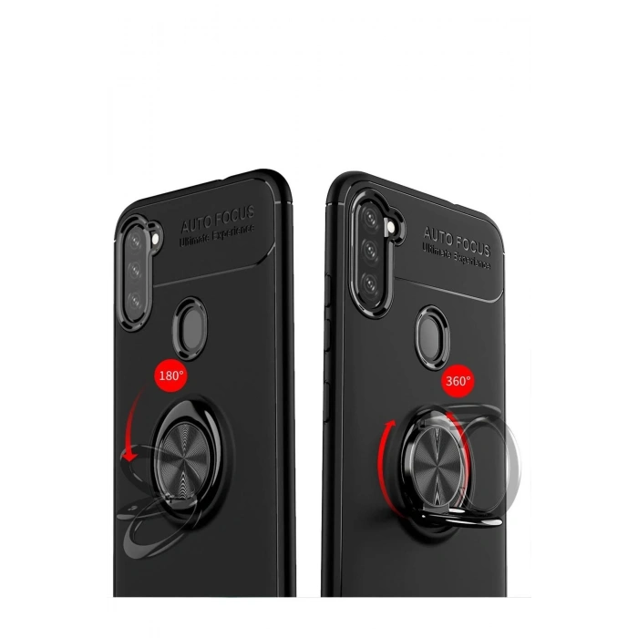 HarmonyAura  Samsung Galaxy A11 Kılıf Range Yüzüklü Silikon - Siyah-kırmızı