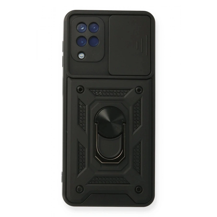 HarmonyAura  Samsung Galaxy A12 Kılıf Pars Lens Yüzüklü Silikon - Siyah