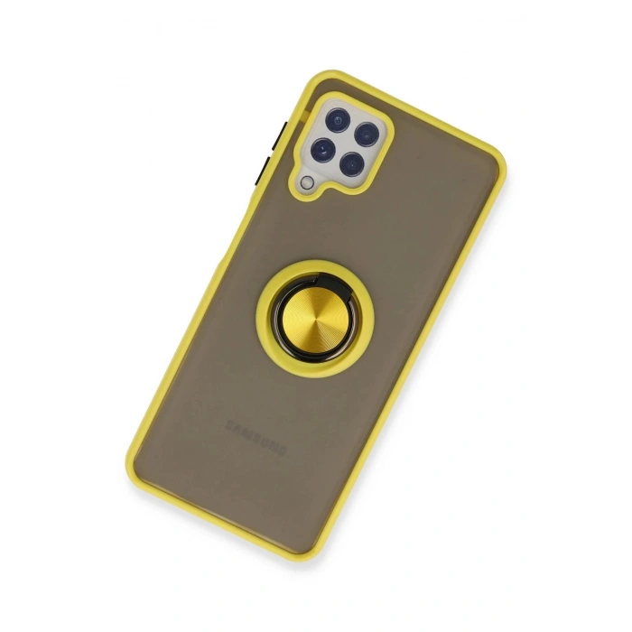 HarmonyAura  Samsung Galaxy A22 Kılıf Montreal Yüzüklü Silikon Kapak - Sarı