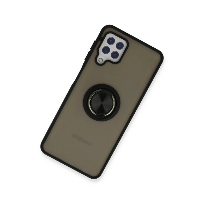 HarmonyAura  Samsung Galaxy A22 Kılıf Montreal Yüzüklü Silikon Kapak - Siyah