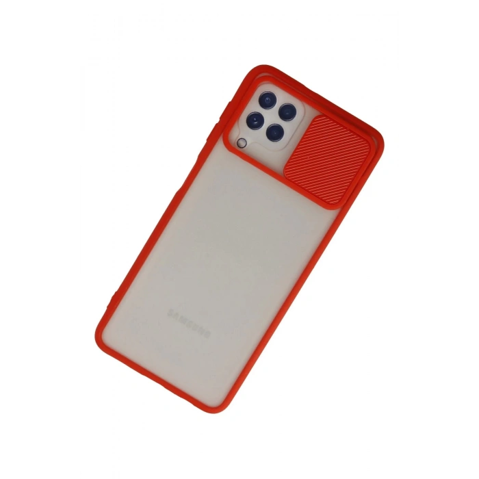 HarmonyAura  Samsung Galaxy A22 Kılıf Palm Buzlu Kamera Sürgülü Silikon - Kırmızı