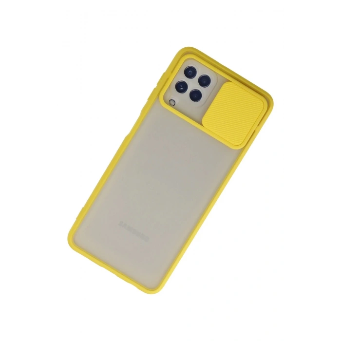 HarmonyAura  Samsung Galaxy A22 Kılıf Palm Buzlu Kamera Sürgülü Silikon - Sarı