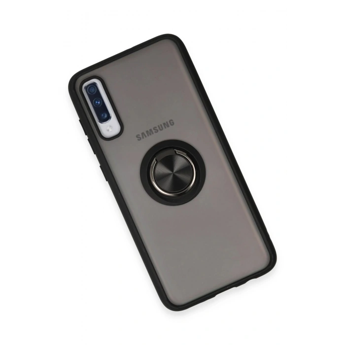 HarmonyAura  Samsung Galaxy A70 Kılıf Montreal Yüzüklü Silikon Kapak - Siyah