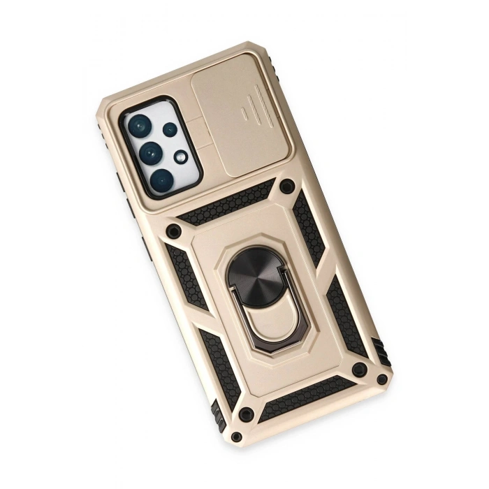 HarmonyAura  Samsung Galaxy A72 Kılıf Pars Lens Yüzüklü Silikon - Gold