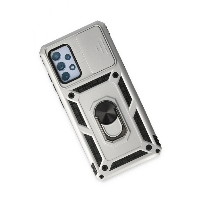 HarmonyAura  Samsung Galaxy A72 Kılıf Pars Lens Yüzüklü Silikon - Gümüş