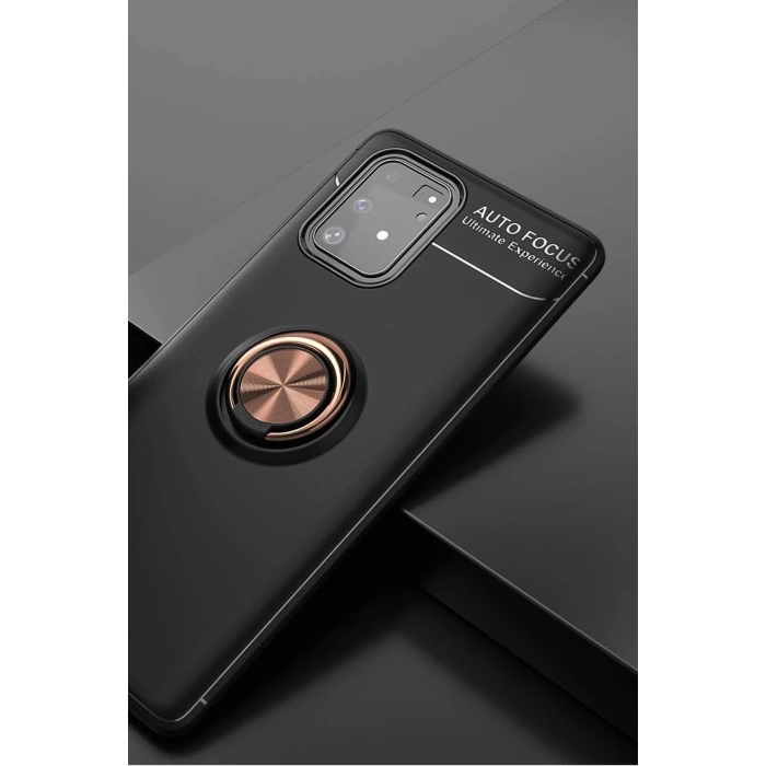 HarmonyAura  Samsung Galaxy A91 / S10 Lite Kılıf Range Yüzüklü Silikon - Siyah-gold