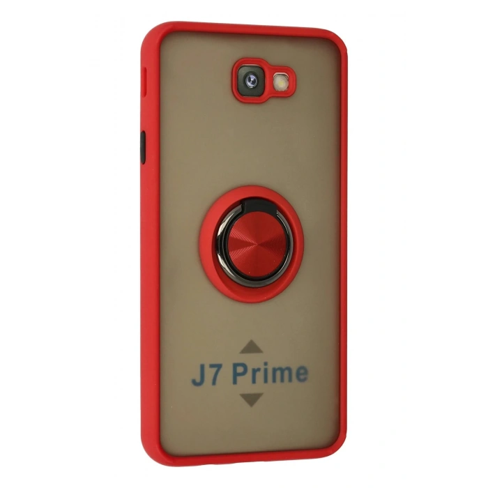 HarmonyAura  Samsung Galaxy J7 Prime Kılıf Montreal Yüzüklü Silikon Kapak - Kırmızı