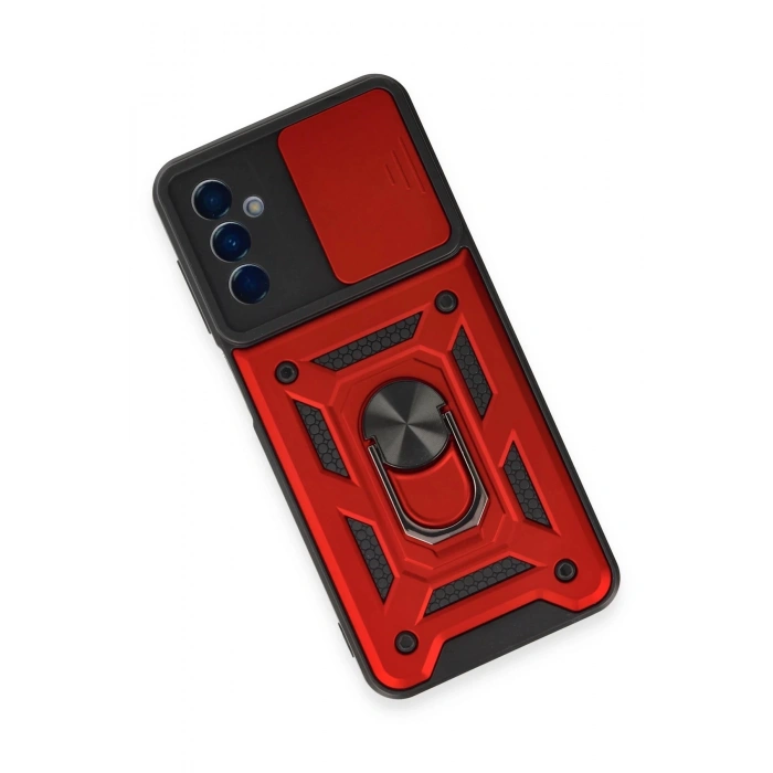 HarmonyAura  Samsung Galaxy M14 5g Kılıf Pars Lens Yüzüklü Silikon - Kırmızı