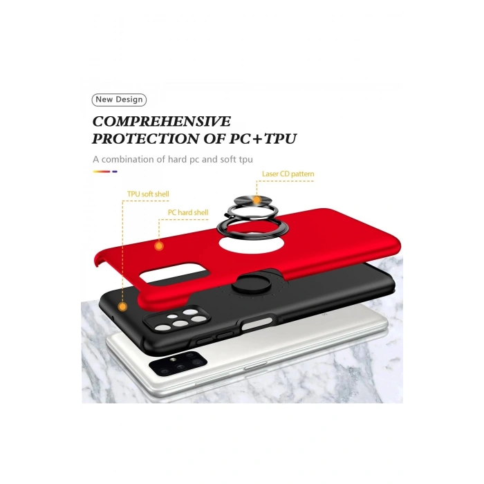 HarmonyAura  Samsung Galaxy M51 Kılıf Elit Yüzüklü Kapak - Kırmızı