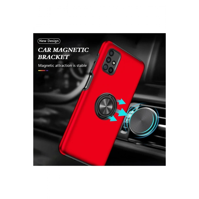 HarmonyAura  Samsung Galaxy M51 Kılıf Elit Yüzüklü Kapak - Kırmızı