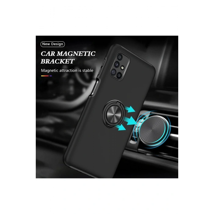 HarmonyAura  Samsung Galaxy M51 Kılıf Elit Yüzüklü Kapak - Siyah