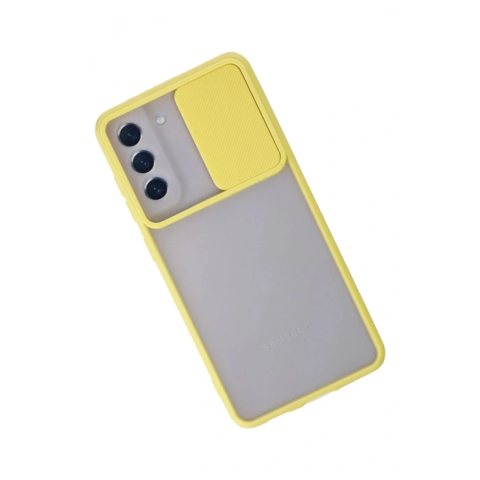 HarmonyAura  Samsung Galaxy S21 Fe Kılıf Palm Buzlu Kamera Sürgülü Silikon - Sarı