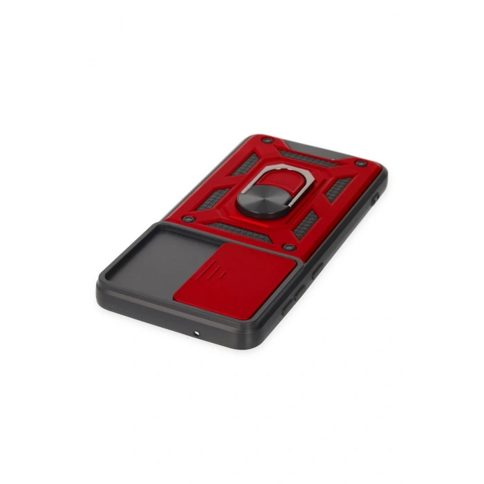 HarmonyAura  Samsung Galaxy S21 Fe Kılıf Pars Lens Yüzüklü Silikon - Kırmızı