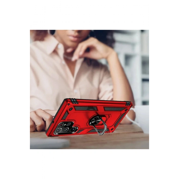 HarmonyAura  Samsung Galaxy S21 Ultra Kılıf Sofya Yüzüklü Silikon Kapak - Gümüş