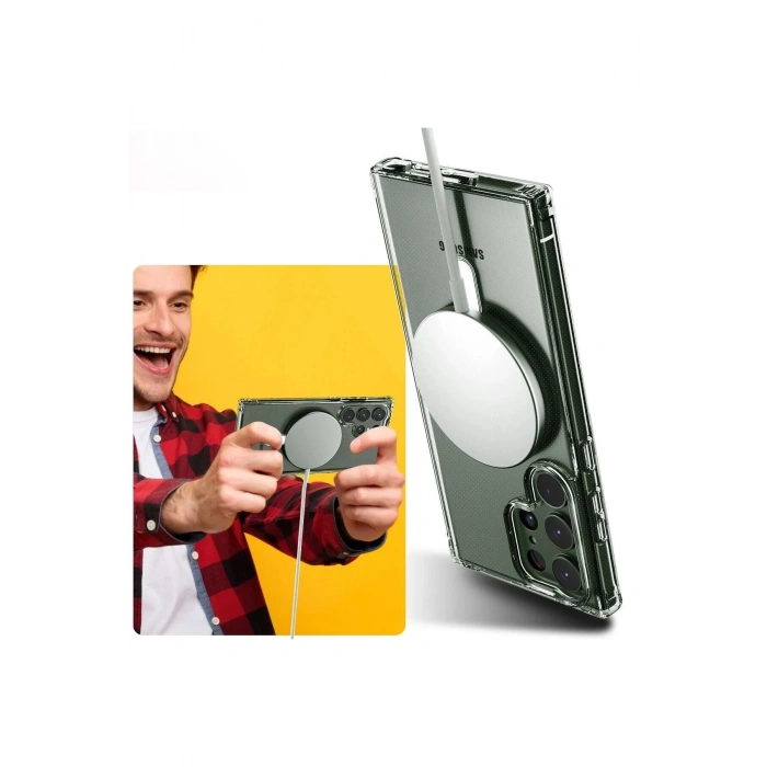 HarmonyAura  Samsung Galaxy S23 Ultra Kılıf Magneticsafe Şeffaf Silikon - Şeffaf