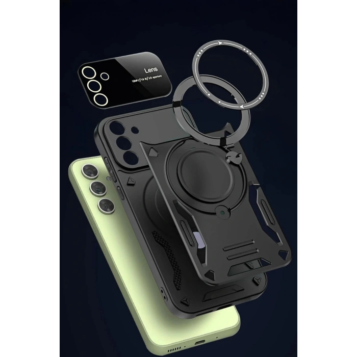 HarmonyAura  Samsung Galaxy S24 Fe Kılıf Joy Lens Standlı Kapak - Kırmızı