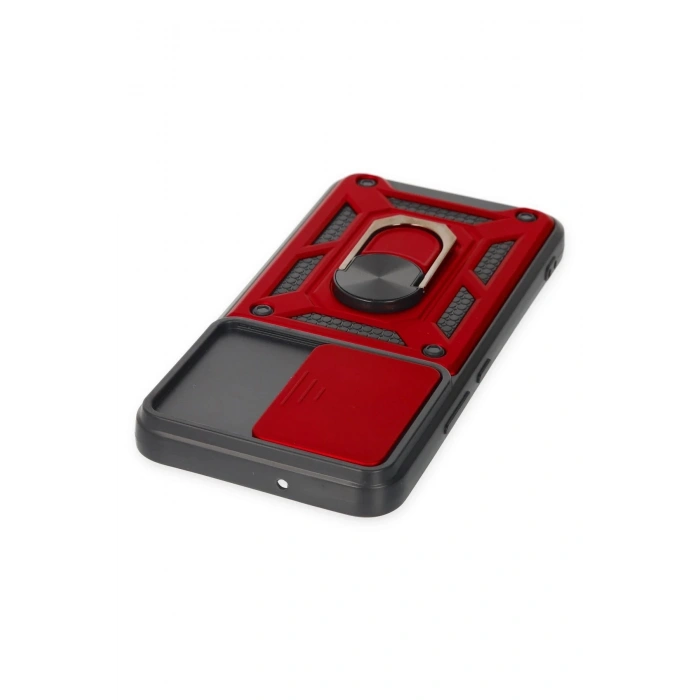 HarmonyAura  Samsung Galaxy S24 Kılıf Pars Lens Yüzüklü Silikon - Kırmızı