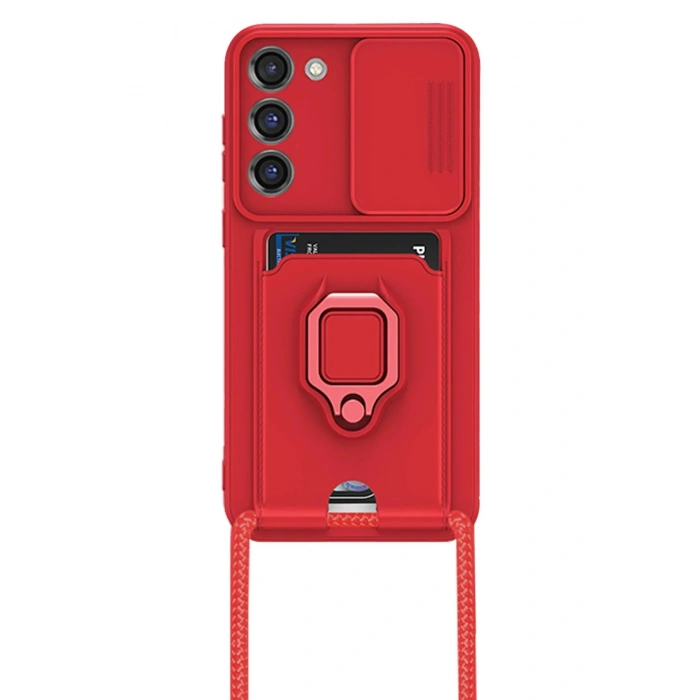 HarmonyAura  Samsung Galaxy S24 Plus Kılıf Zuma Kartvizitli Yüzüklü Silikon - Kırmızı