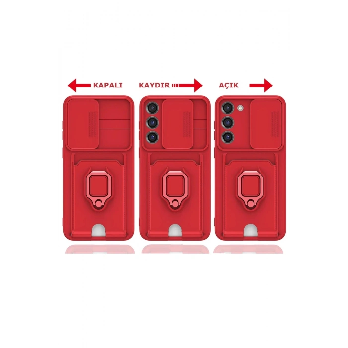 HarmonyAura  Samsung Galaxy S24 Plus Kılıf Zuma Kartvizitli Yüzüklü Silikon - Kırmızı