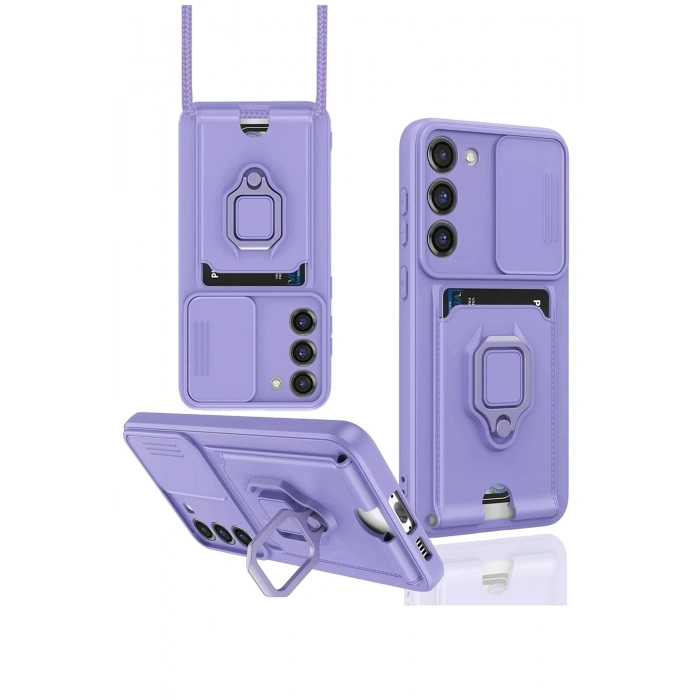 HarmonyAura  Samsung Galaxy S24 Plus Kılıf Zuma Kartvizitli Yüzüklü Silikon - Lila