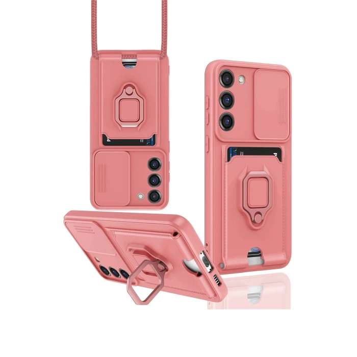 HarmonyAura  Samsung Galaxy S24 Plus Kılıf Zuma Kartvizitli Yüzüklü Silikon - Pembe